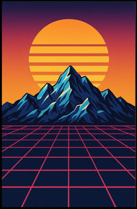 Retro-Futuristic Synthwave Sunset Art Print - Futuristic Sci-Fi Poster
