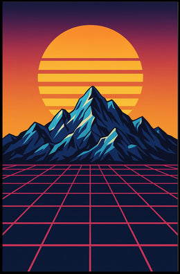 Retro-Futuristic Synthwave Sunset Art Print - Futuristic Sci-Fi Poster