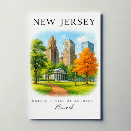 Newark New Jersey Historic Skyline Autumn Park Travel Poster