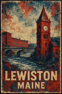 Lewiston Maine Industrial Heritage Cityscape Retro Poster