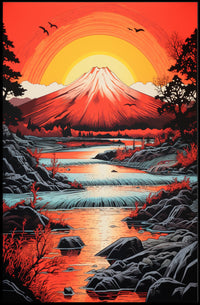 Radiant Mountain Sunset Poster PosterGoat