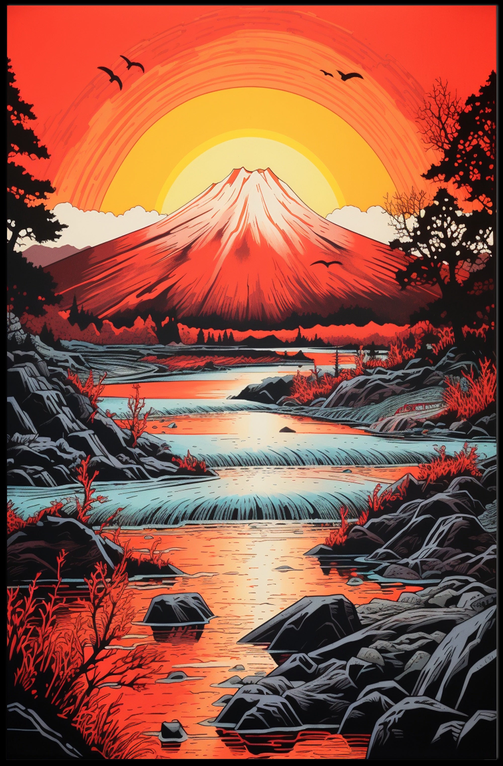 Radiant Mountain Sunset Poster PosterGoat