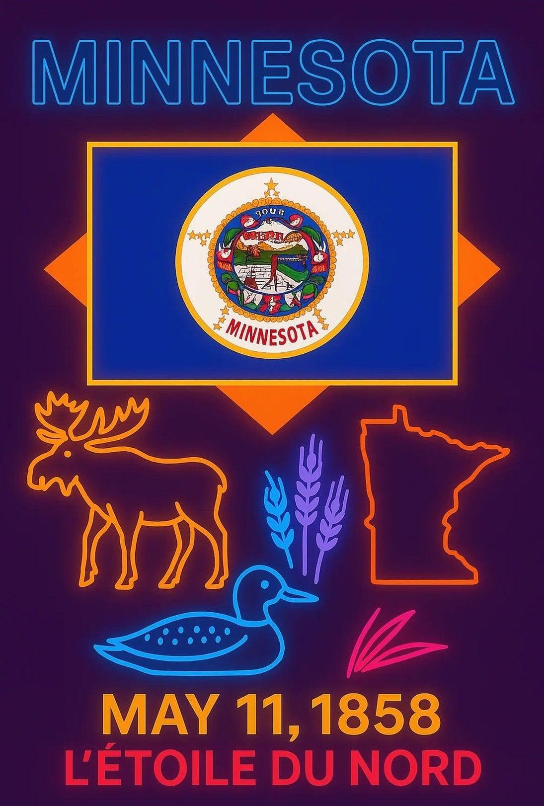Minnesota Heritage Neon Art Print Cultural or Heritage Poster