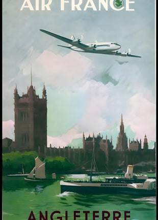 Vintage Air France Travel Poster Depicting Gothic London Landmarks