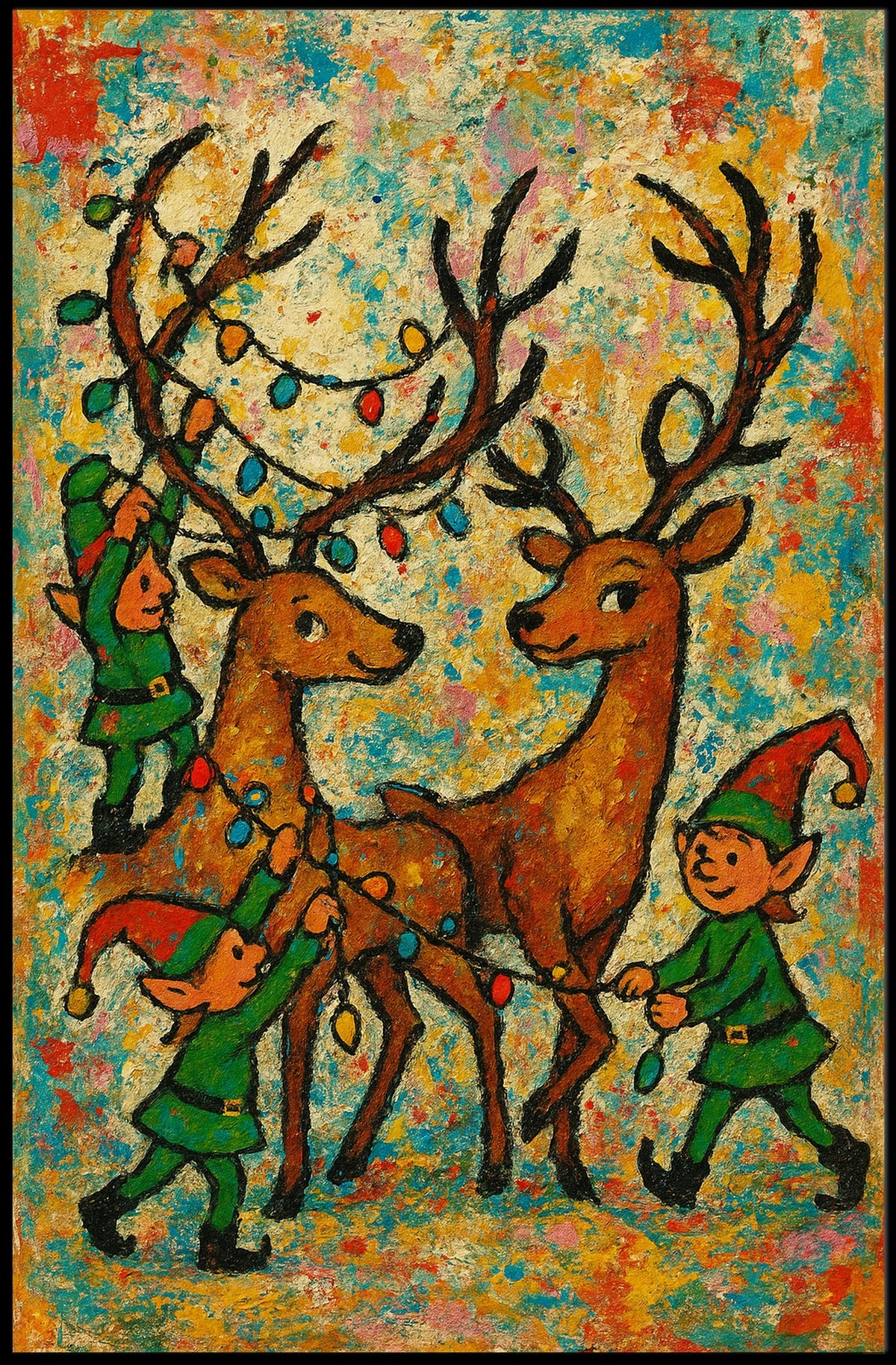Festive Reindeer And Elves Poster