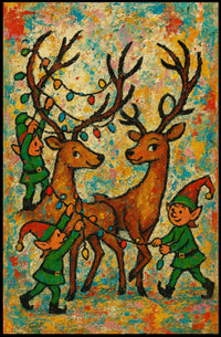 Festive Reindeer And Elves Poster