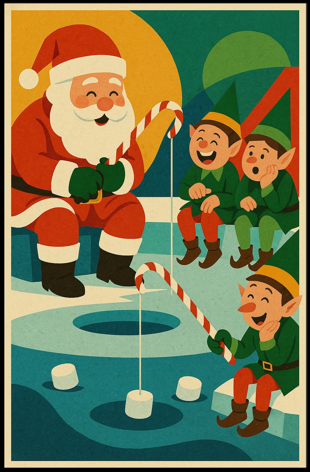 Santa's Whimsical Christmas Fishing Adventure Poster