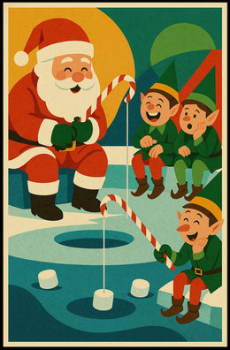 Santa's Whimsical Christmas Fishing Adventure Poster