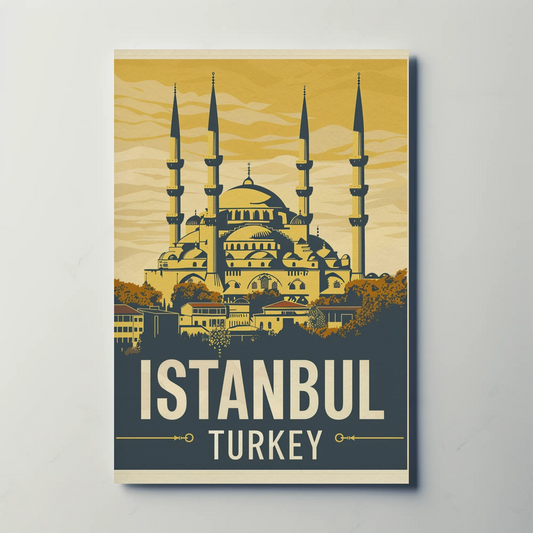 Istanbul Turkey Mosque Sunset Silhouette Vintage Travel Poster