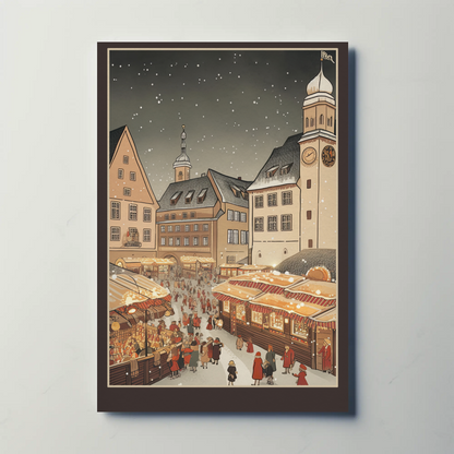 German Christmas Market Festive Winter Town Travel Poster