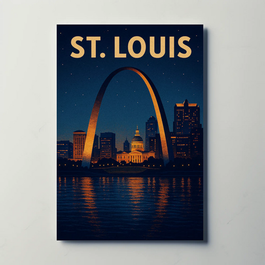 St Louis Arch Night Skyline Reflections River Poster