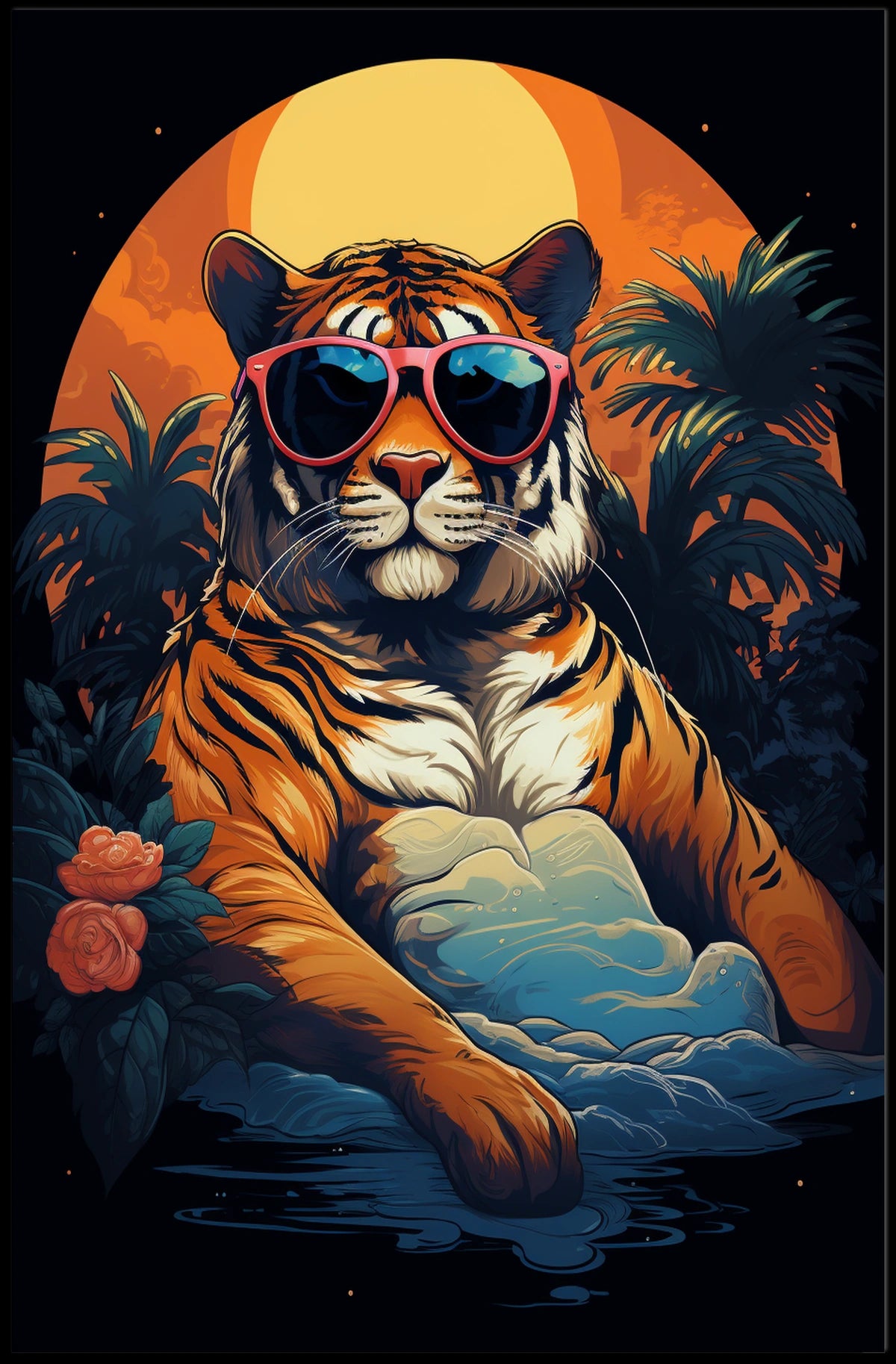 Stylized Tiger Tropical Escape Animal Poster