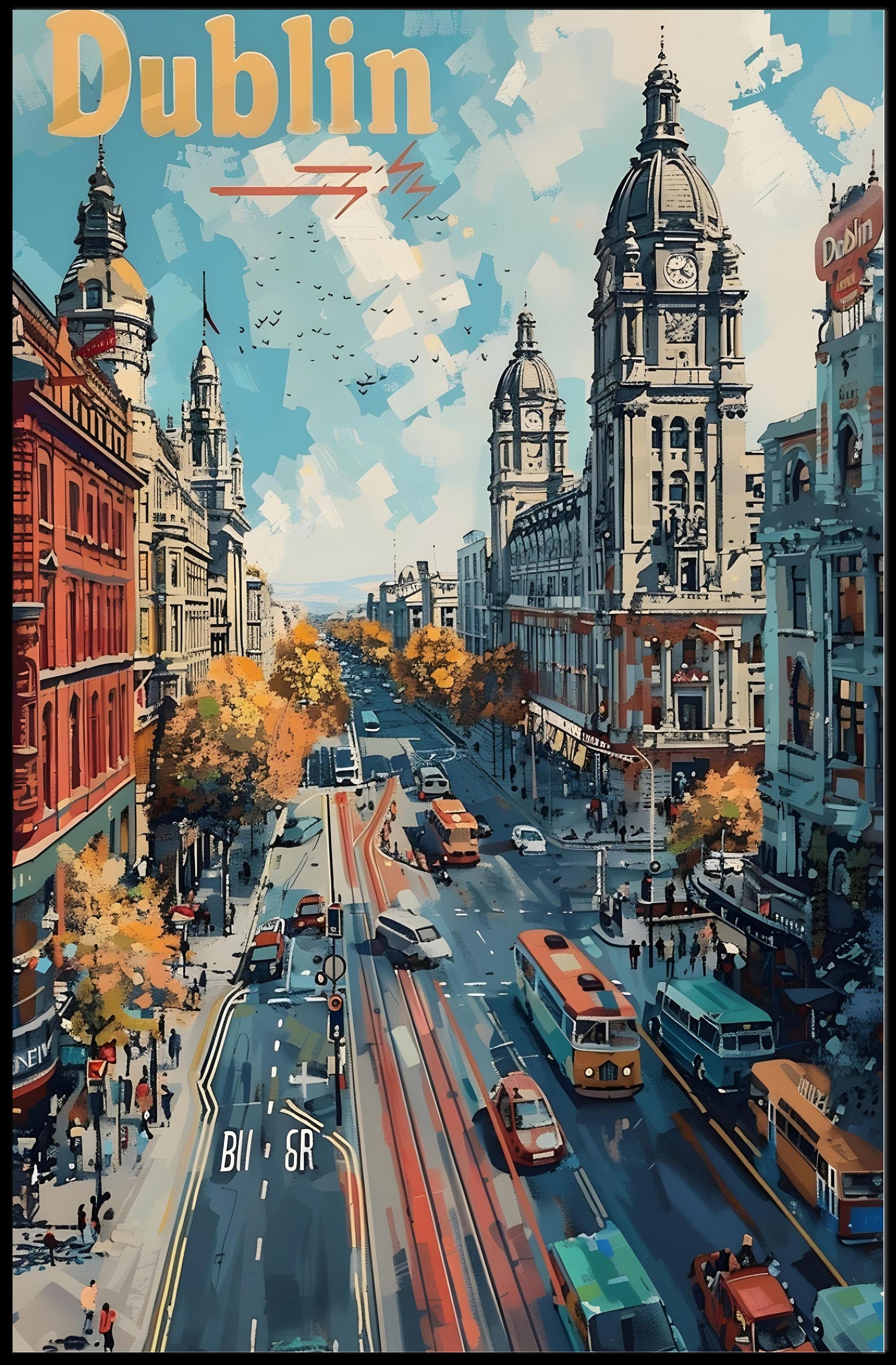 Dublin Cityscape Vibrant Architecture Travel Poster