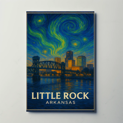 Little Rock Arkansas Bridge Skyline Starry Night Travel Poster