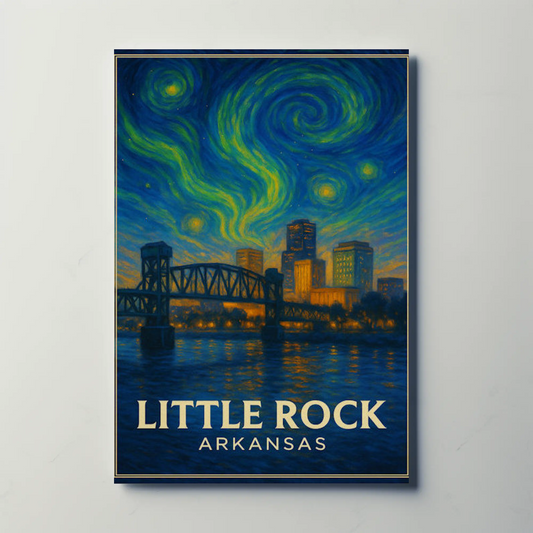 Little Rock Arkansas Bridge Skyline Starry Night Travel Poster