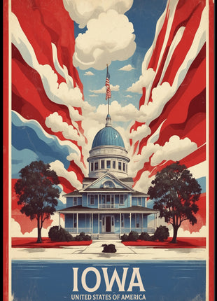 Iowa Landmark Vintage Illustration Travel Poster