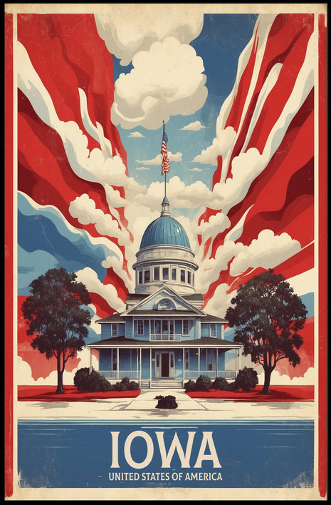 Iowa Landmark Vintage Illustration Travel Poster