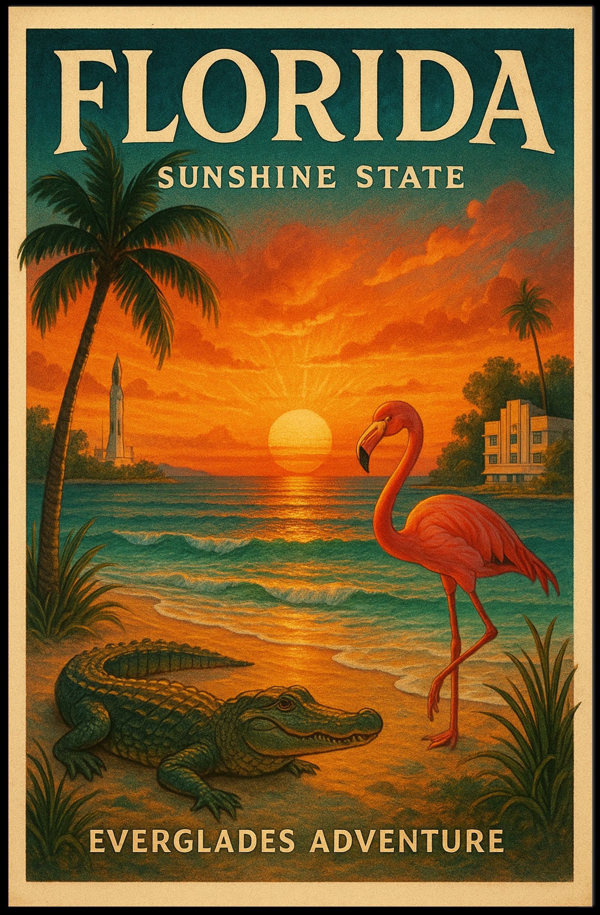 Florida Everglades Adventure Vintage Travel Poster