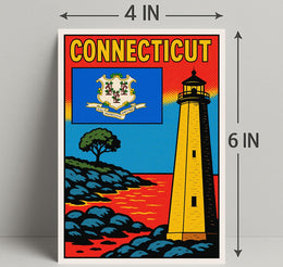 Connecticut Lighthouse and State Emblem Poster PosterGoat