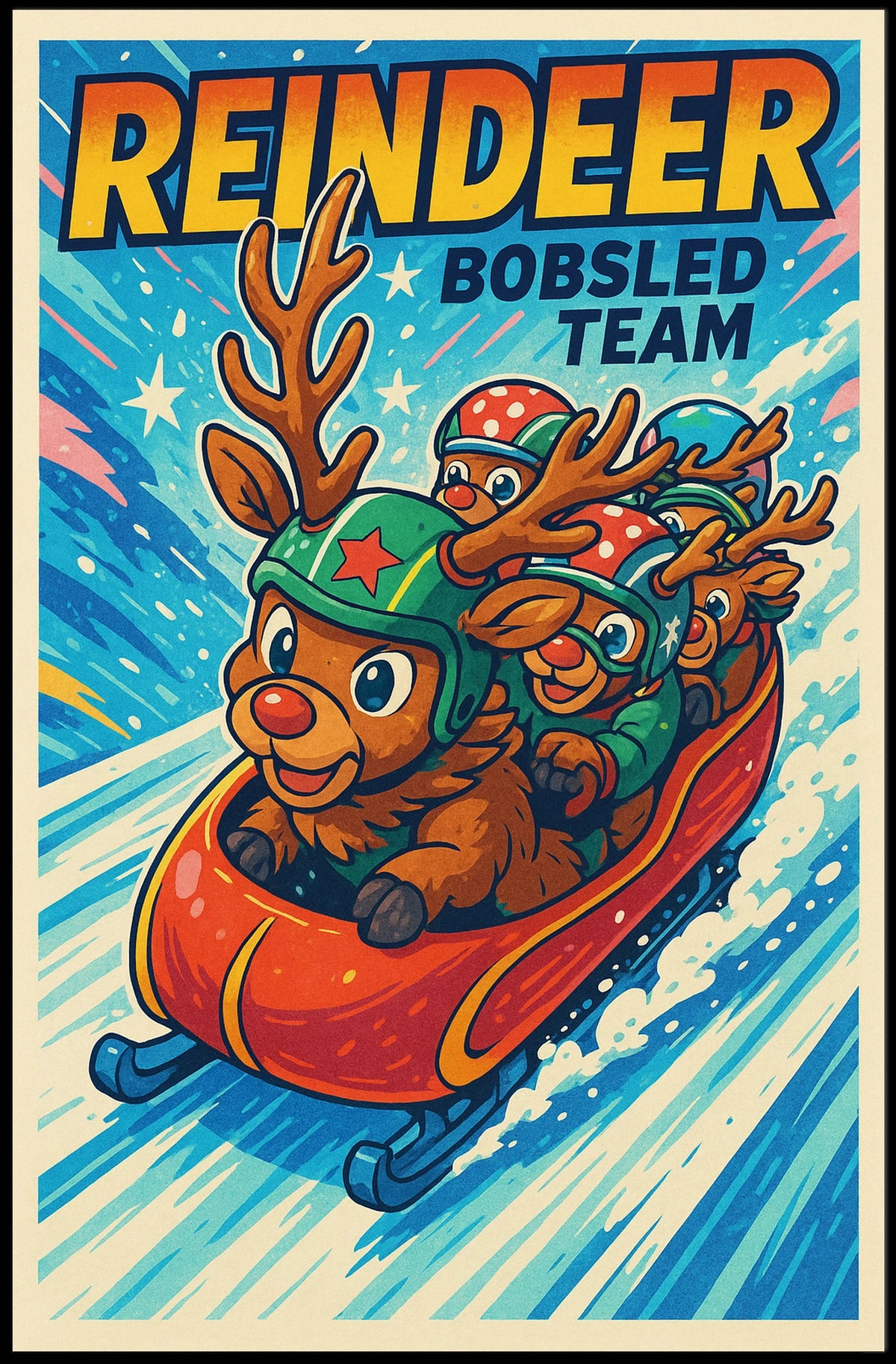 Reindeer Bobsled Team Poster