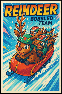 Reindeer Bobsled Team Poster