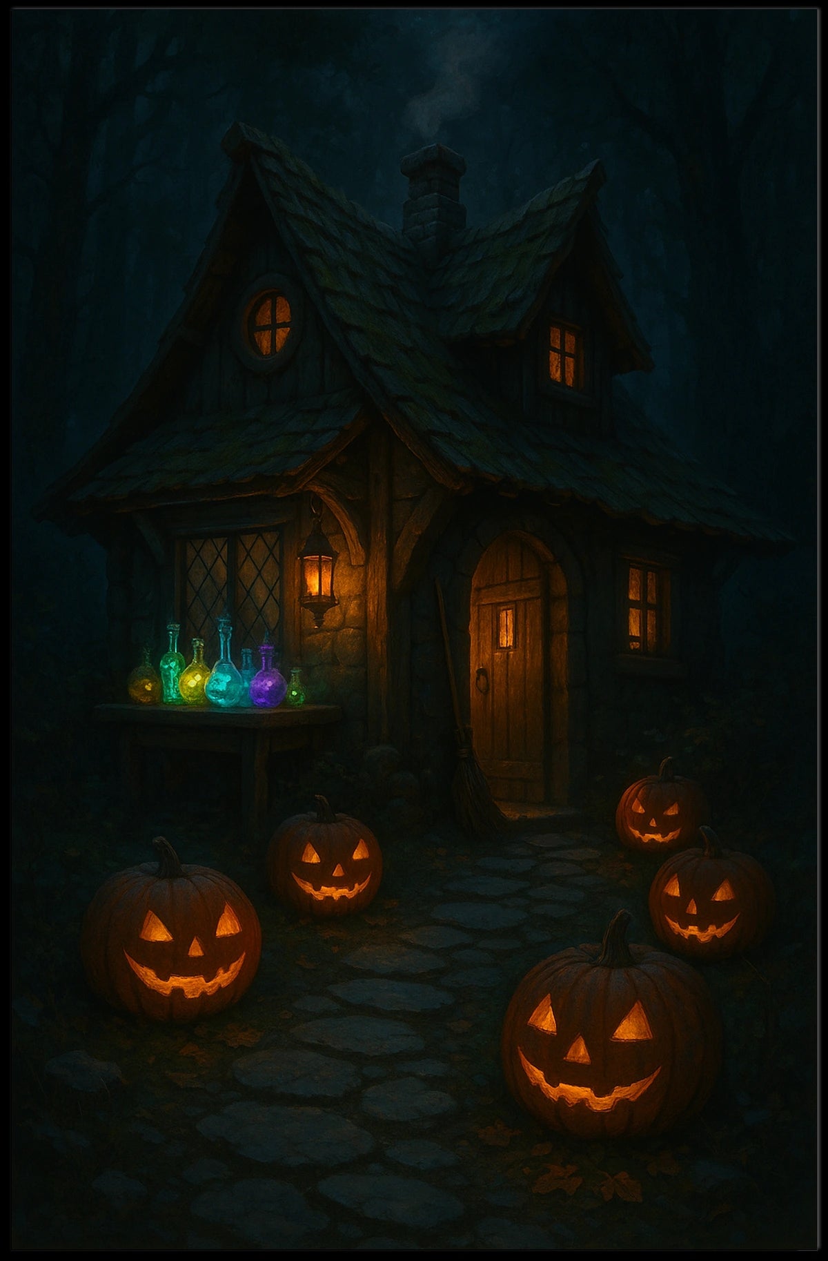 Enchanting Halloween Cottage Gothic Digital Painting Poster