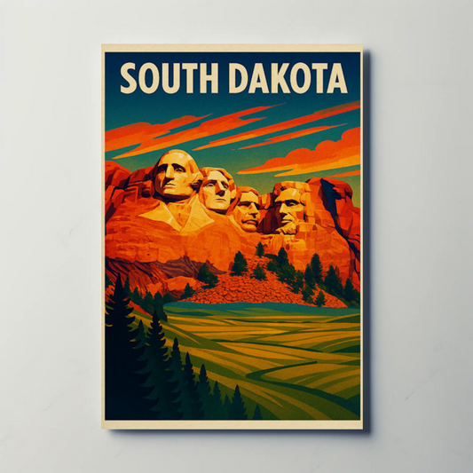 Vibrant Mount Rushmore Sunset Colors South Dakota Travel Poster