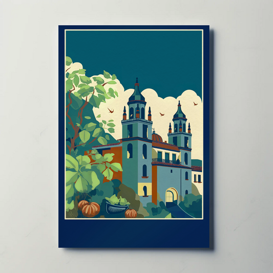 Spanish Mission Garden View Historic Travel Poster