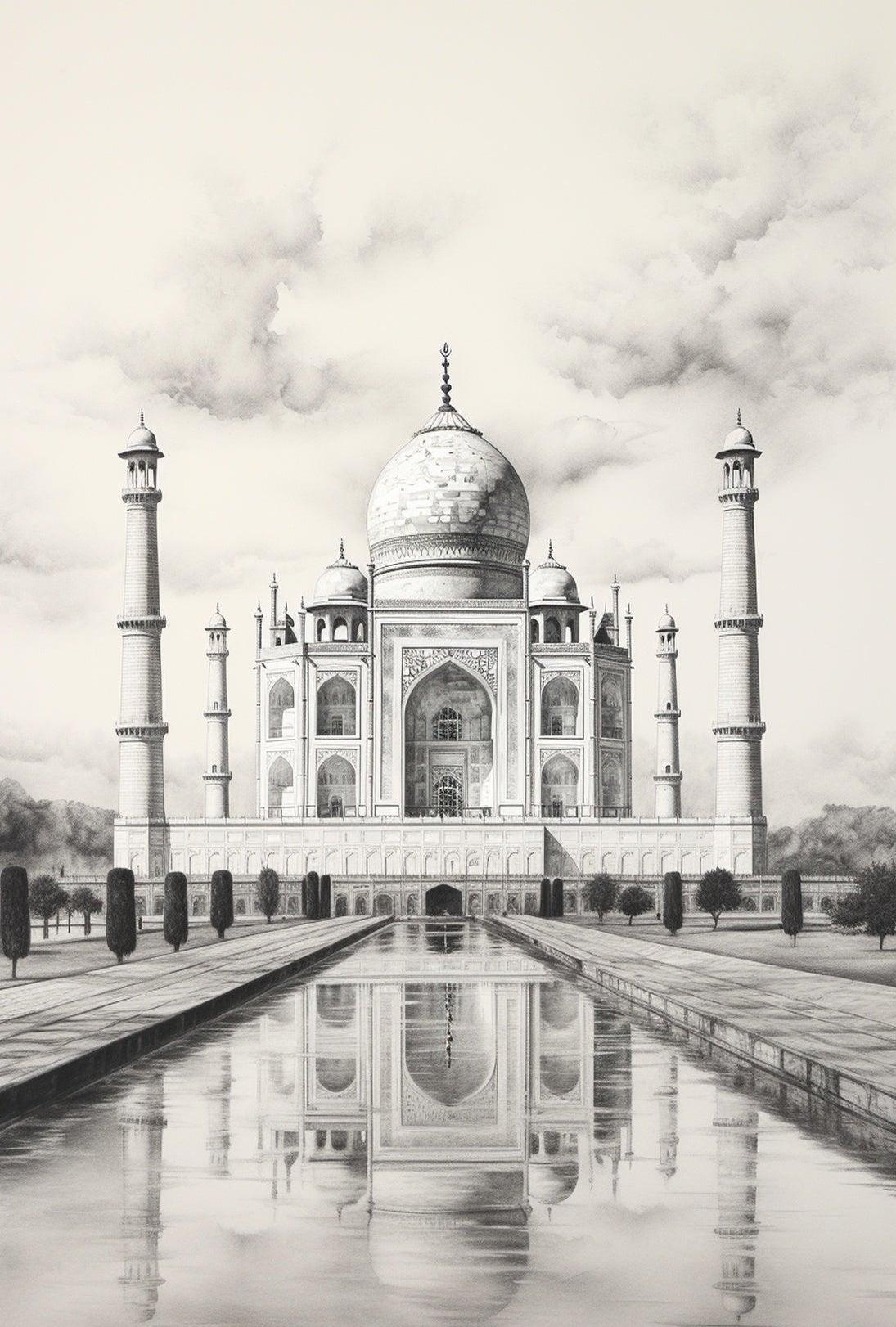 Taj Mahal Monochrome Artistic Cultural or Heritage Poster