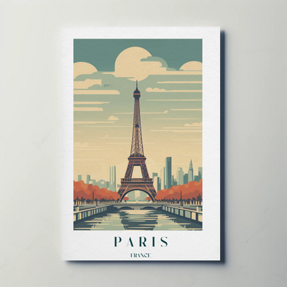 Paris France Eiffel Tower Autumn Skyline Travel Poster