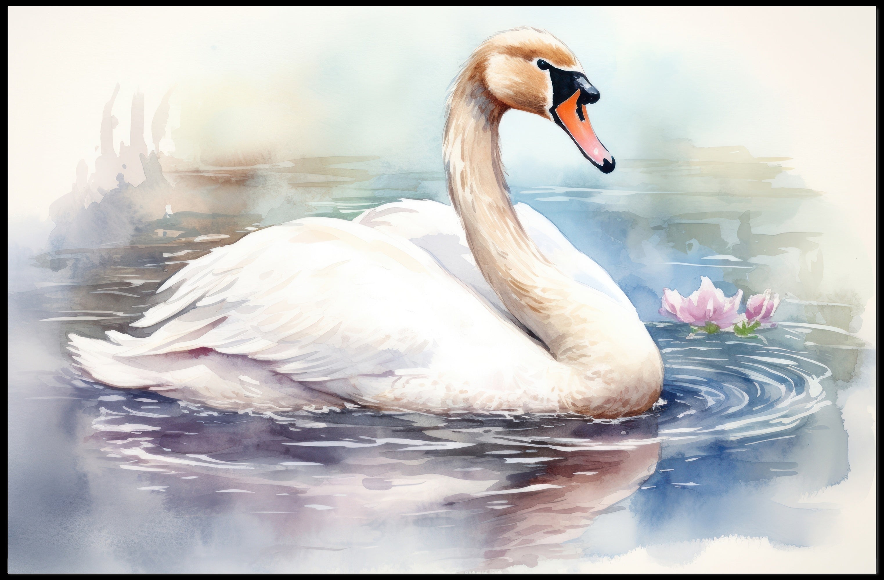 Tranquil Swan in Watercolor Poster PosterGoat