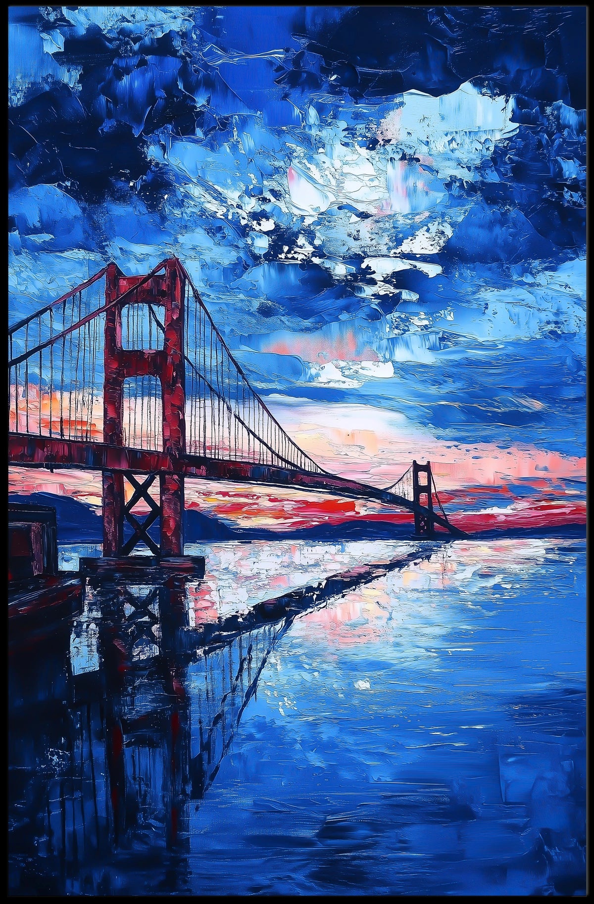 Golden Gate Bridge Sunset Landscape Artwork Modern Poster