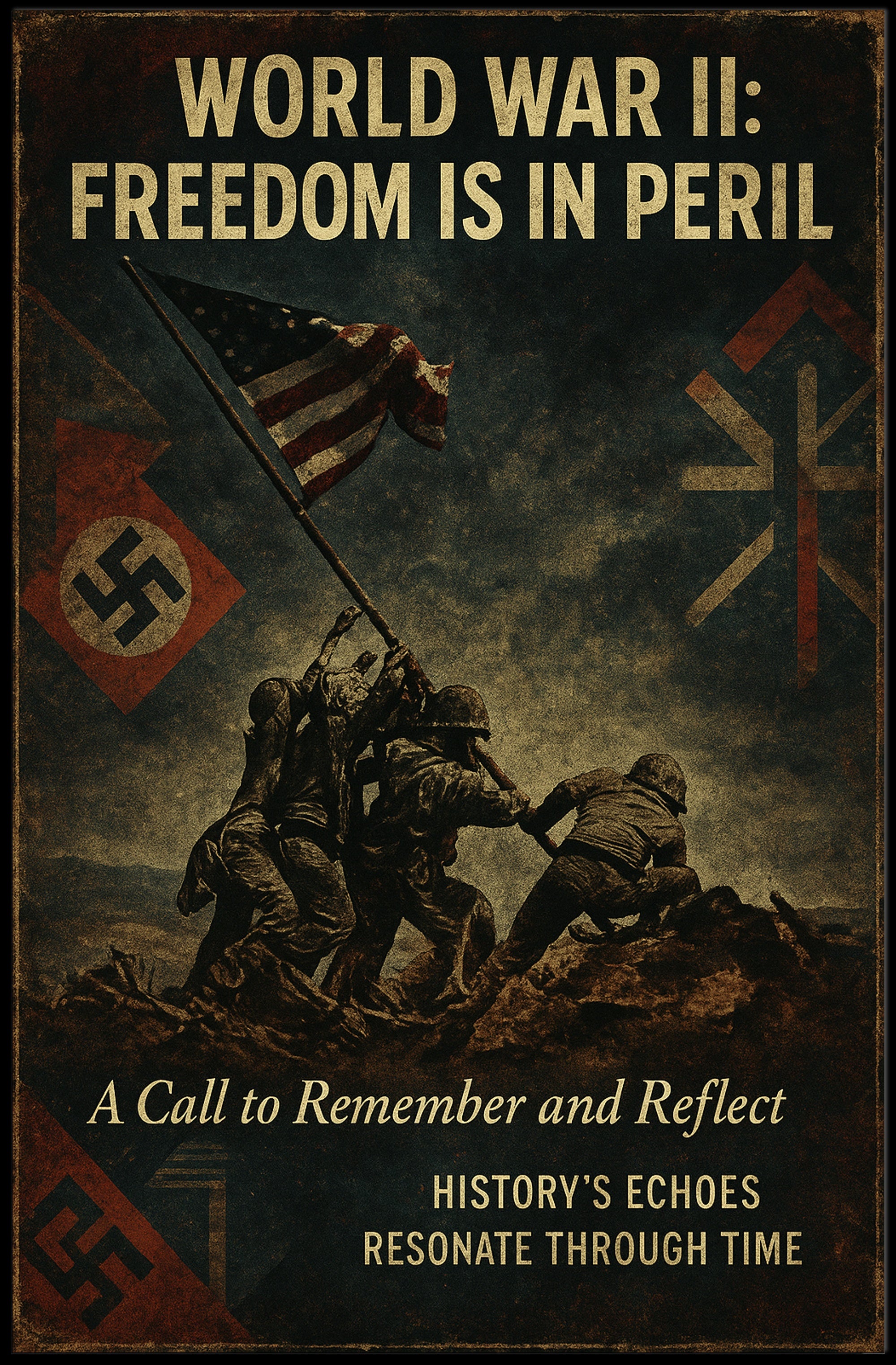 World War II Vintage Propaganda Patriotic Reflection Poster