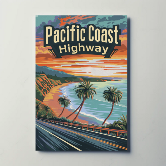 Pacific Coast Highway Sunset Drive Travel Poster