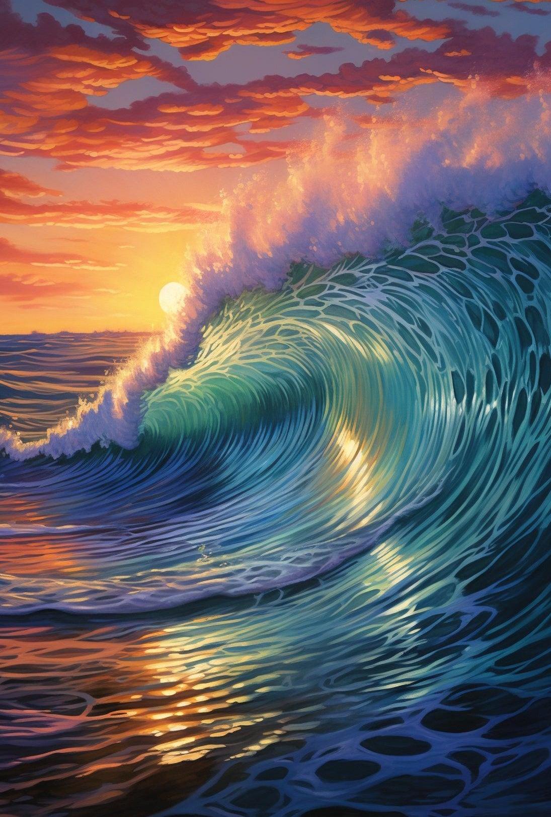 Ocean Wave At Sunset Art Print - Artistic Poster