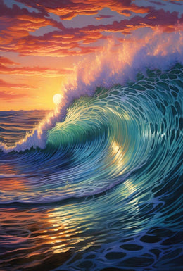 Ocean Wave At Sunset Art Print - Artistic Poster