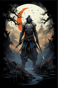 Shadow of the Samurai Poster Under the Eerie Glow Wall Art
