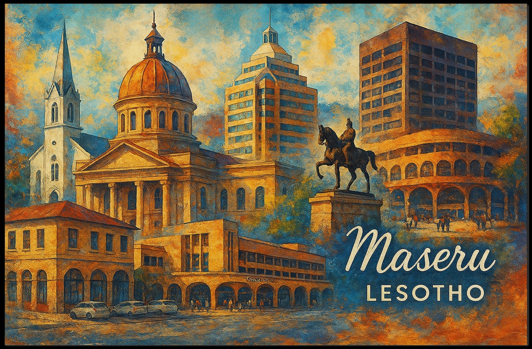 Maseru Skyline Wanderlust Vibrant Cityscape Digital Poster