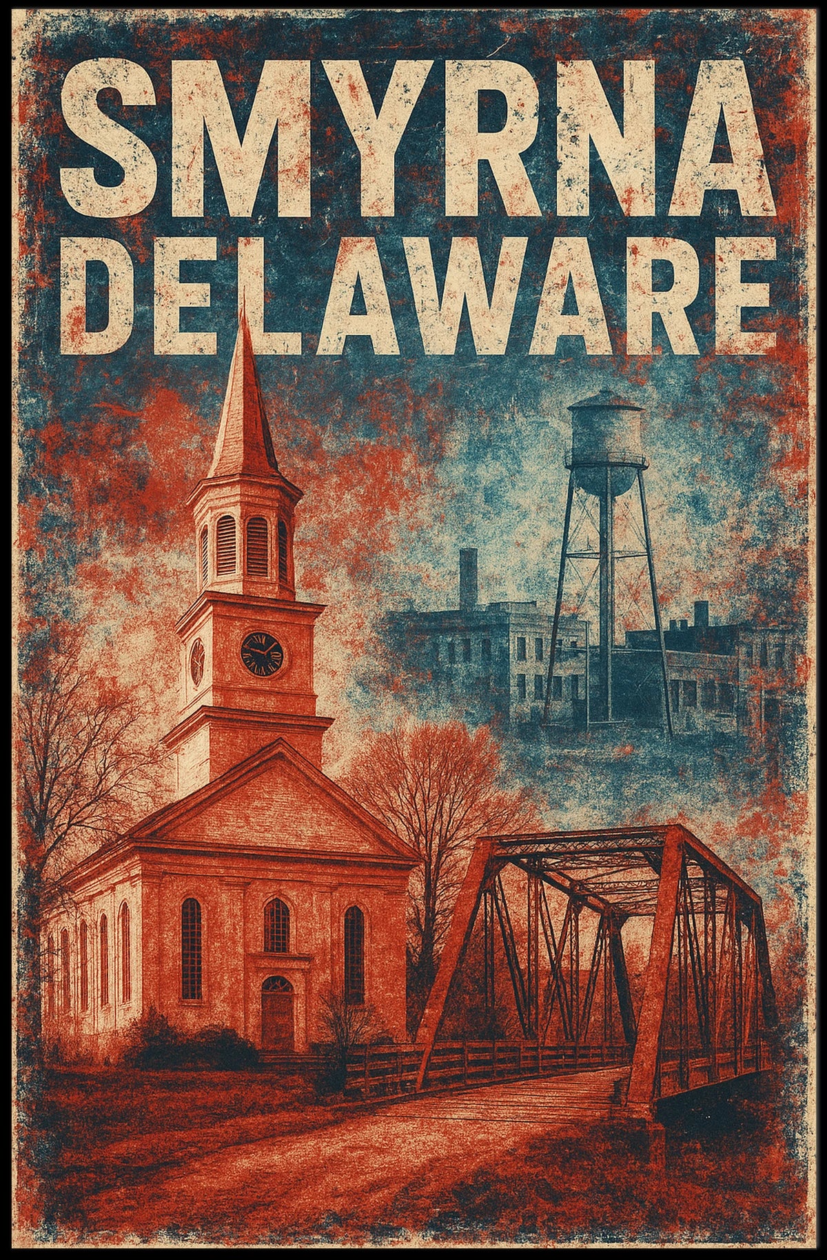 Vintage Smyrna Delaware Americana Charm Folk Art Poster
