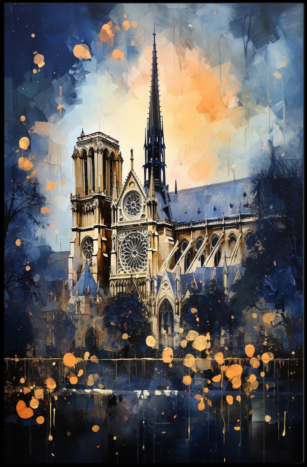 Notre-Dame Gothic Art: Architectural Vibrance Cultural or Heritage Poster