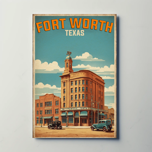 Fort Worth Texas Historic Corner Building Vintage Travel Poster