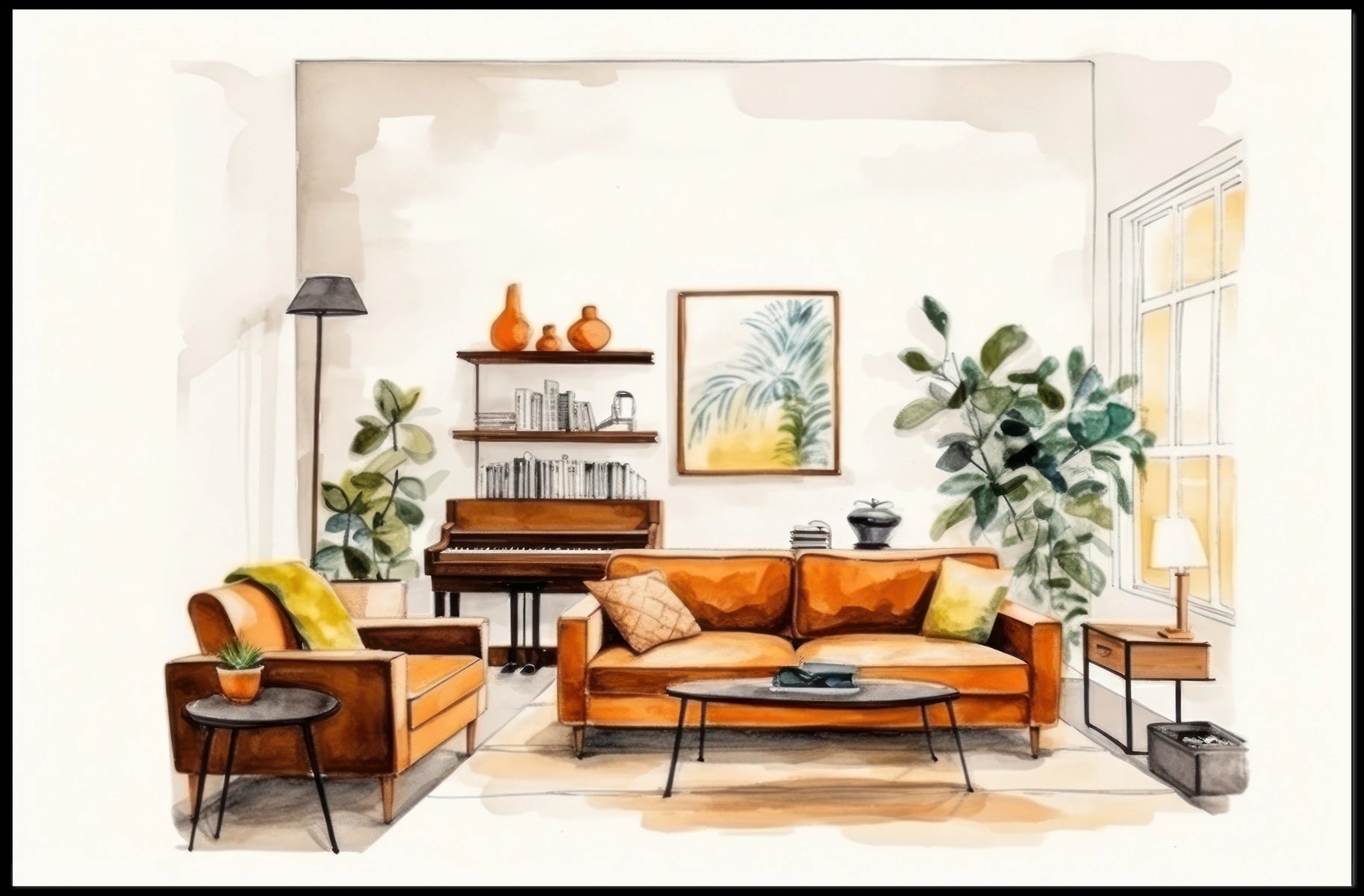 Cozy Living Room Illustration Poster