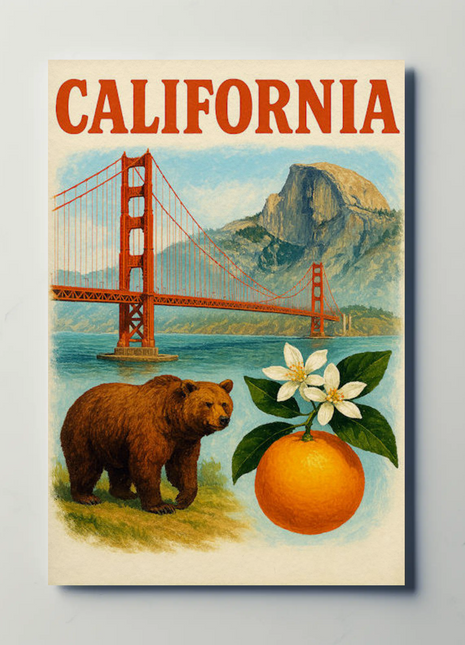 California Bear Bridge Fruit Blossom Travel Poster
