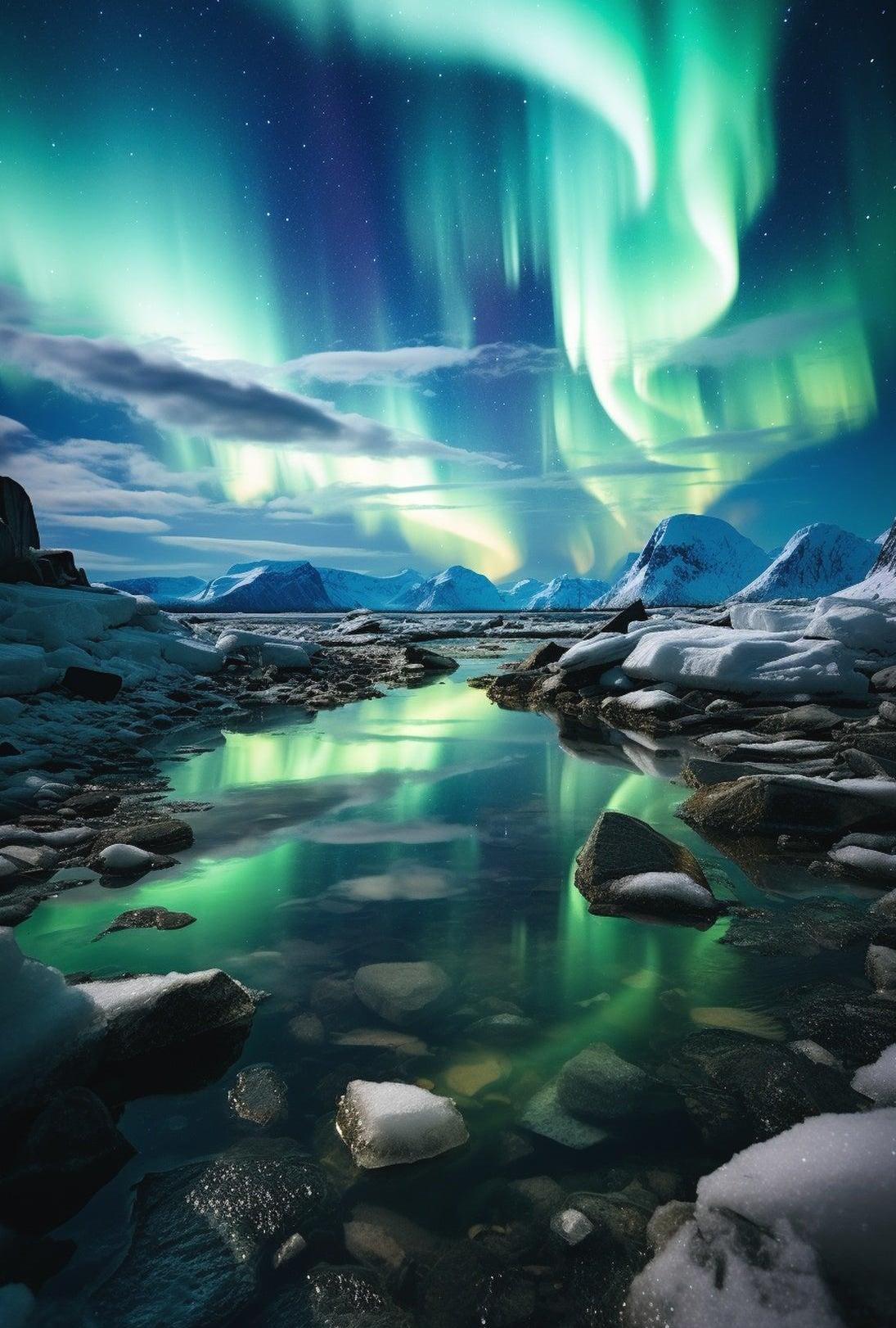 Northern Lights Over Arctic Landscape Travel Poster