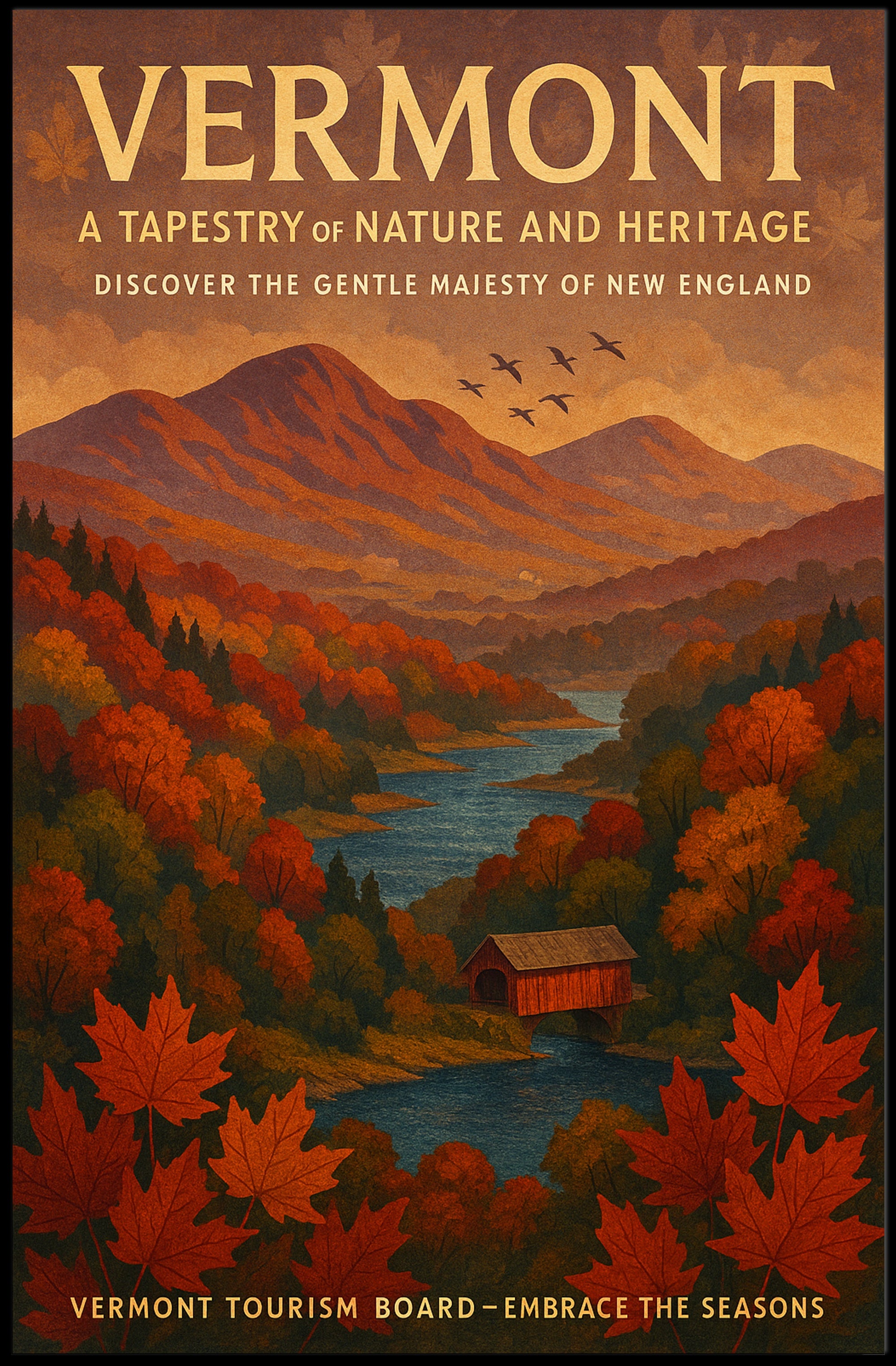 Vermont Autumn Landscape Poster Wall Art Print