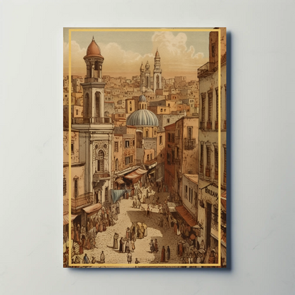 Bustling Middle Eastern Bazaar Vintage Travel Poster