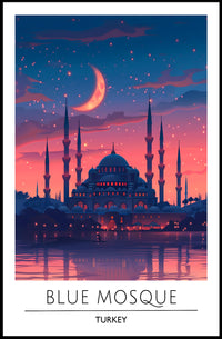 Blue Mosque Twilight Silhouette Cultural or Heritage Poster