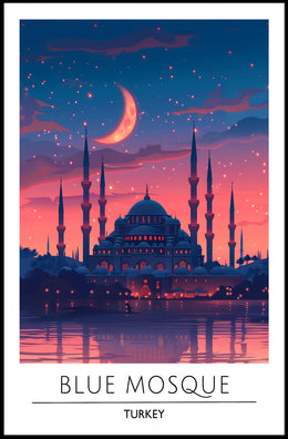 Blue Mosque Twilight Silhouette Cultural or Heritage Poster