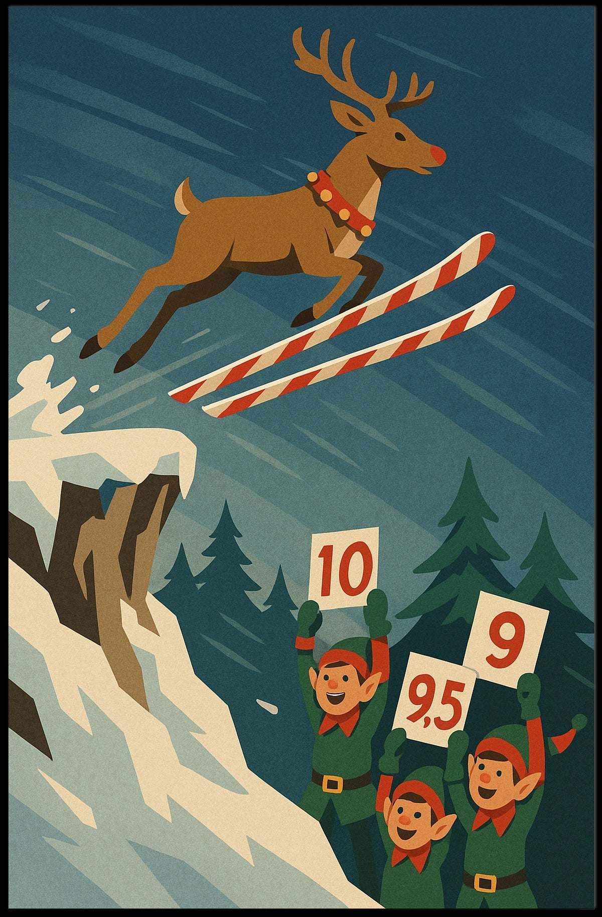 Reindeer Ski Jump Poster