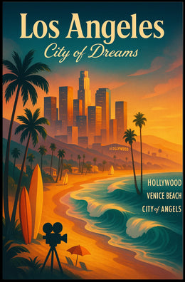 Los Angeles Dreamscape Vintage Poster: Urban & Coastal